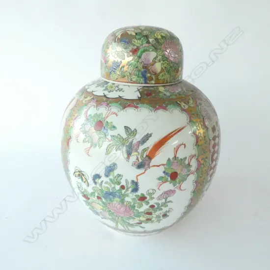 LG FAMILLE ROSE GINGER JAR, H. 350MM.  REPAIRS TO LID
