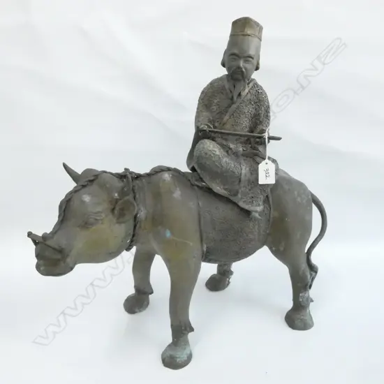 LGE ORIENTAL BRONZE LAOZI RIDING A BUFFALO ....