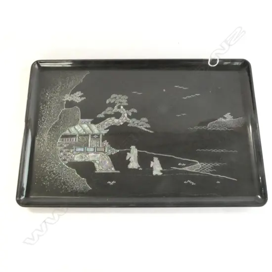 ORIENTAL BLACK OPIUM? TRAY WITH ABALONE INLAY 390 X 260mm