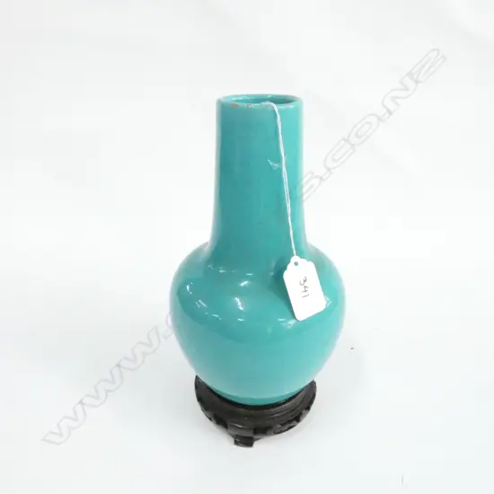VINTAGE CHINESE TURQUOISE VASE ON STAND H.240mm