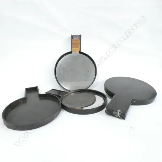 PAIR JAPANESE MIRRORS IN LACQUER BOXES. LARGEST L 390MM