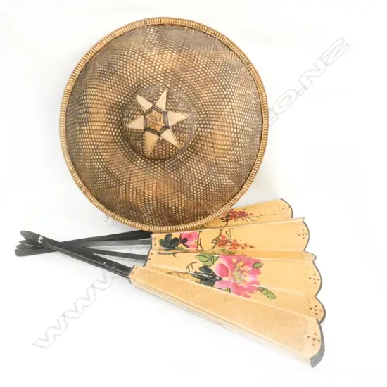 ORIENTAL CANE HAT 590MM DIA + LARGE FAN L. 800MM