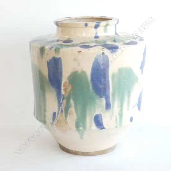 OLD JAPANESE SHIGARAKI POTTERY LGE VASE DABBED GLAZE