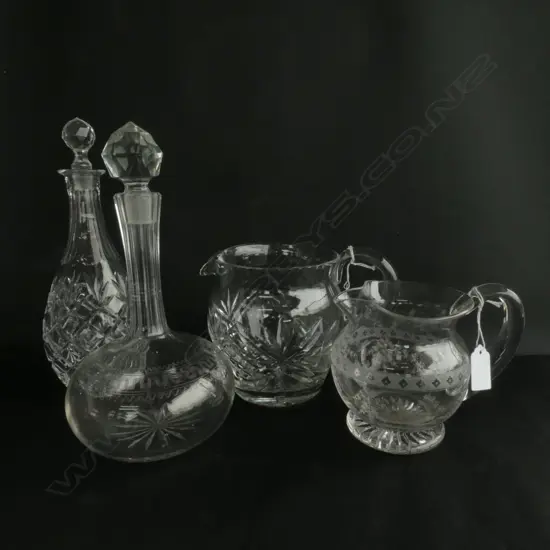 2 CRYSTAL DECANTERS + 2 JUGS 