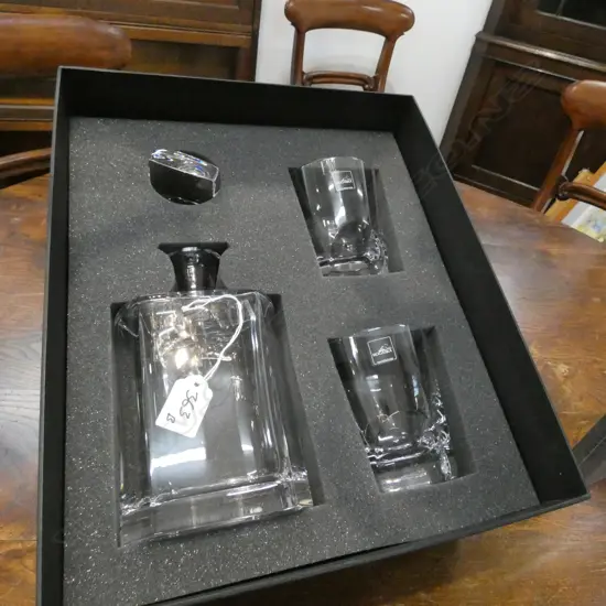ROGASKA CRYSTAL DECANTER & 2 TUMBLER SET BOXED 