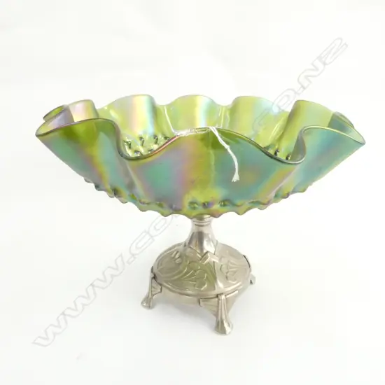 GREEN LOETZ STYLE GLASS COMPORT H. 200MM