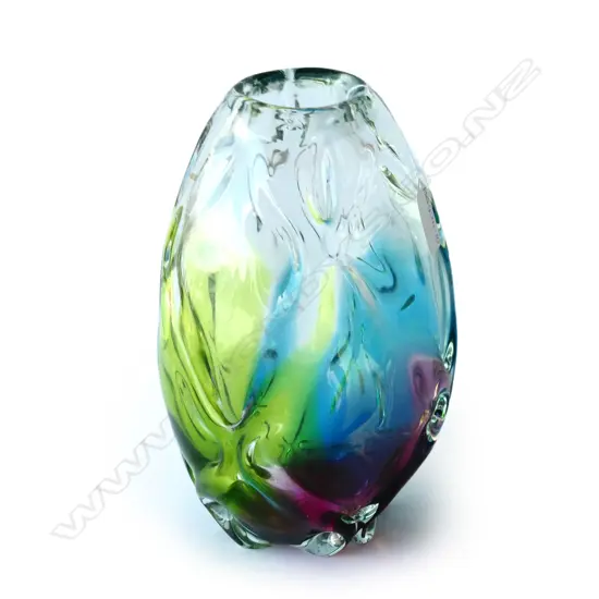 MULTI COLOURED RAINBOW HEAVY ART GLASS VASE H. 260MM