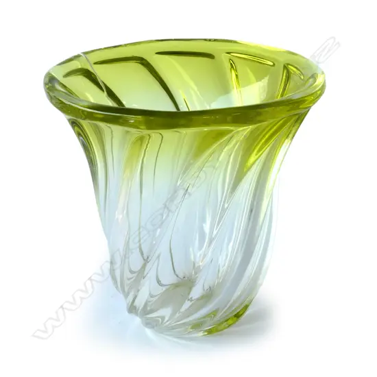 VAL ST LAMBERT YELLOW WRYTHEN GLASS VASE