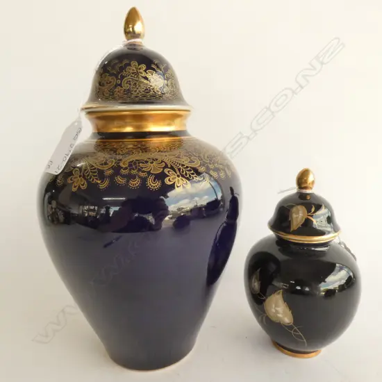 TWO ROYAL BAVARIAN COBALT & GOLD LIDDED JARS, TALLEST, H. 230MM
