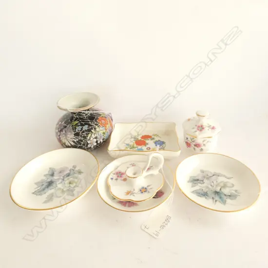 SHELLEY 'CLOISONNE' VASE (H. 85MM) & 6 ASSORT. AYNSLEY, HAMMERSLEY & ROYAL WORCESTER PCS.