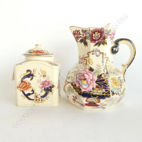MASONS BROCADE JUG (H. 155MM) & MANDALAY TEA CADDY H. 135MM