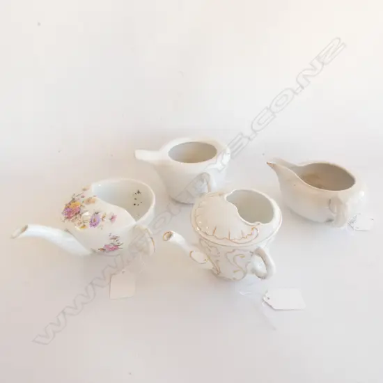 THREE ANTIQUE FEEDING CUPS & JUG LARGEST DIA 110MM