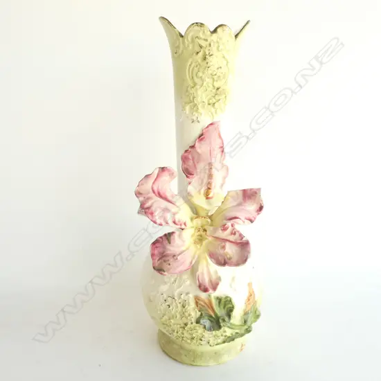 EUROPEAN PORCELAIN VASE WITH APPLIED FLOWER, H. 270MM