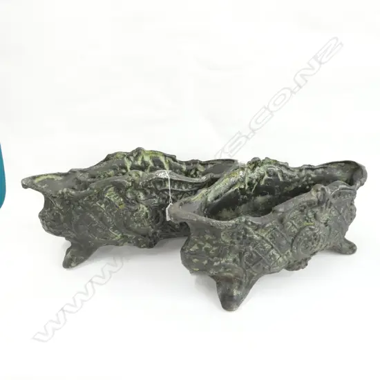 PAIR CAST IRON GARDEN PLANTERS VERDI GRIS FINISH