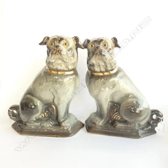 PAIR PUG DOGS WITH GILT COLOURS, H. 310MM