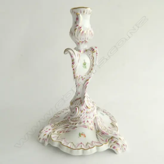 HEREND HAND PAINTED PORCERLAIN CANDLESTICK, H. 260MM