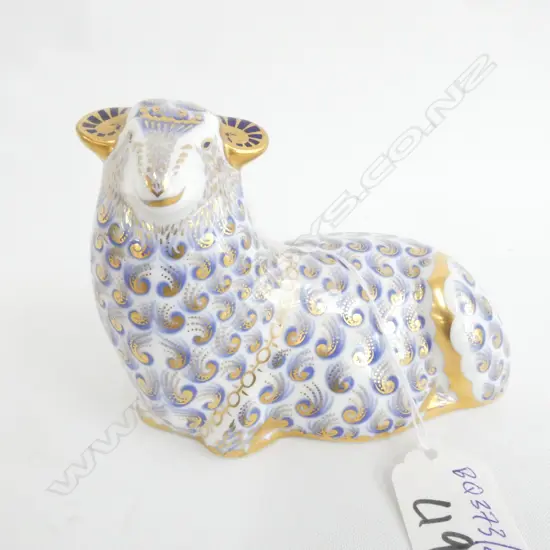 ROYAL CROWN DERBY SEATED RAM PAPERWEIGHT  L 120 MM C1970/80