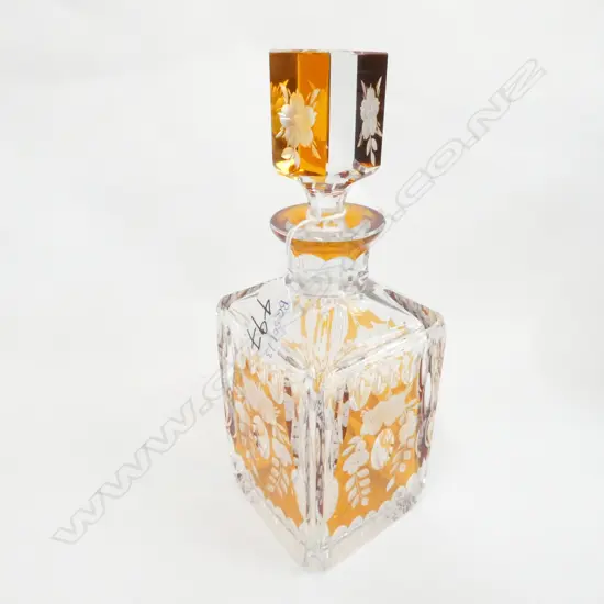BOHEMIA AMBER FLASH SQUARE SECTION CRYSTAL DECANTER H. 250MM 