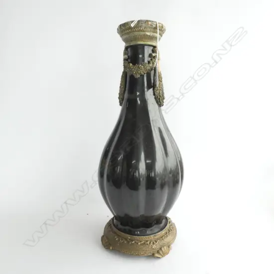 BRASS MOUNTED GLASS VASE H 390 MM