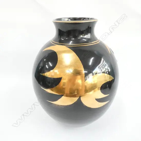 MILES VAN DER SLUIS POTTERY LG BLUE & GOLD VASE. H. 320MM. 