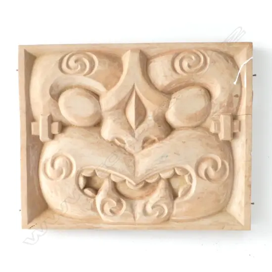 BRYAN MCCURRACH CARVED WOODEN MAORI PANEL 290 X 360MM