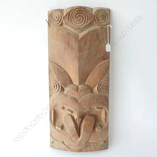 BRYAN MCCURRACH MAORI CARVED WOODEN FACE PANEL 655 X 280MM