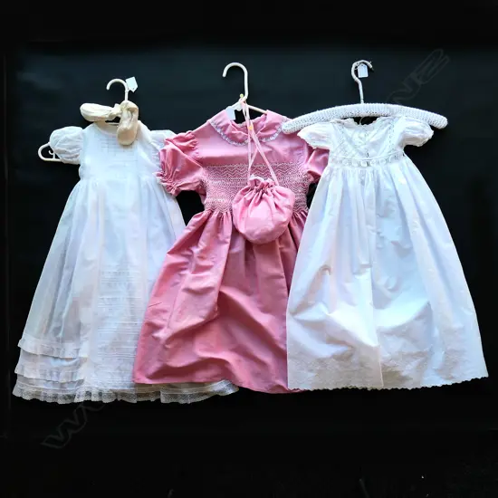2 LACE CHRISTENING GOWNS + GIRLS PINK DRESS