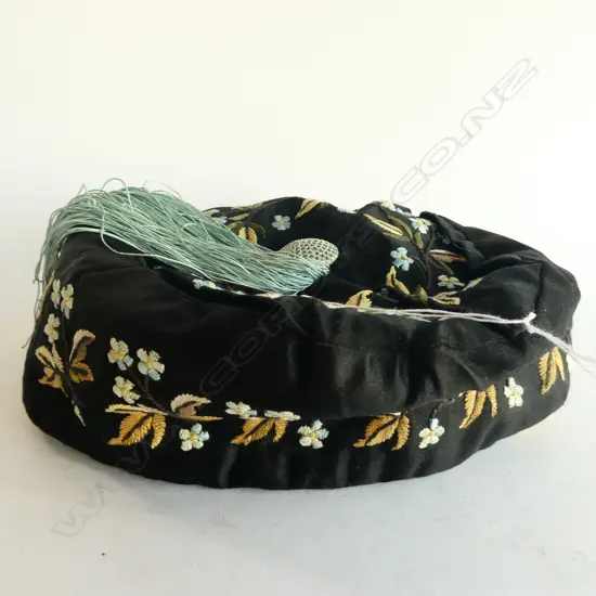ONE EDWARDIAN EMBROIDERED SMOKER'S CAP w TASSELL