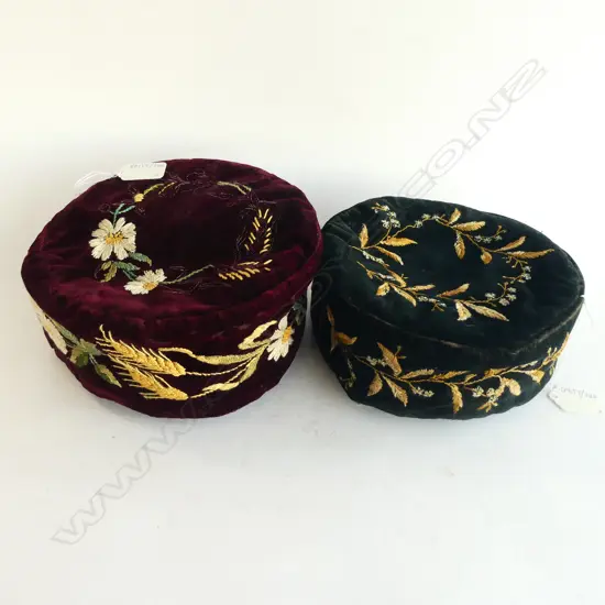 TWO EDWARDIAN EMBROIDERED SMOKER'S CAPS