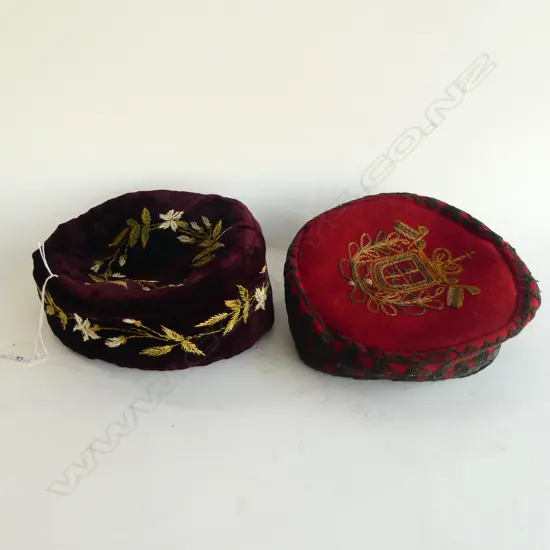 TWO EDWARDIAN EMBROIDERED SMOKER'S CAPS