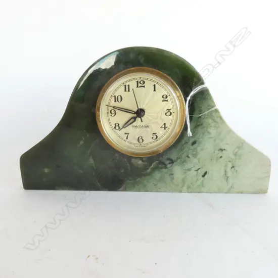 SM GREEN MARBLE MANTLE CLOCK. GERMAN CLOCK. H. 95MM