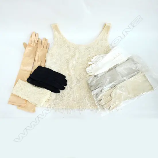 6 PRS VINTAGE LADIES GLOVES + 1960S 'CHANDELIER TOP'