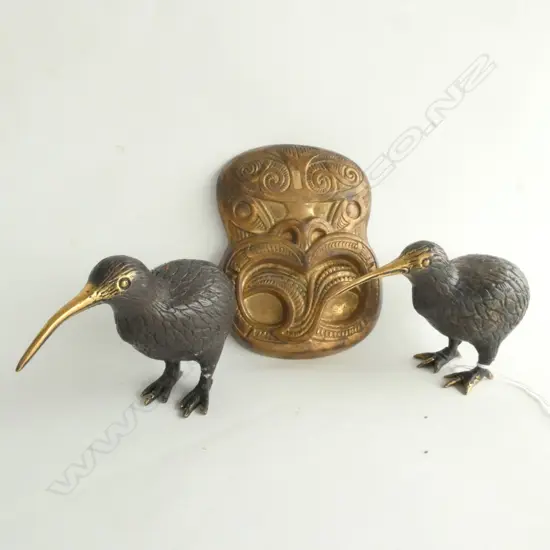2 BRONZE KIWIS + BRASS TIKI FACE L. 160MM