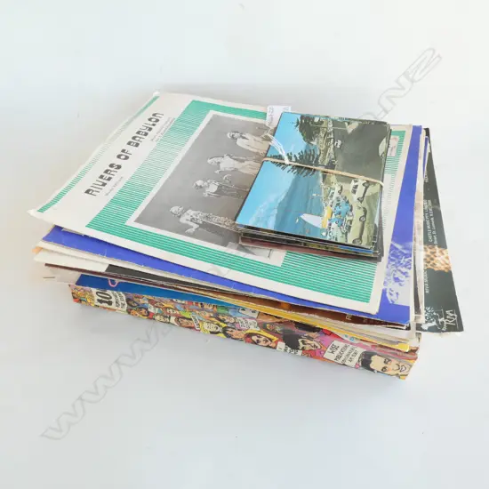 MIXED LOT OF EPHEMERA; SHEET MUSIC, POSTCARDS, ETC.