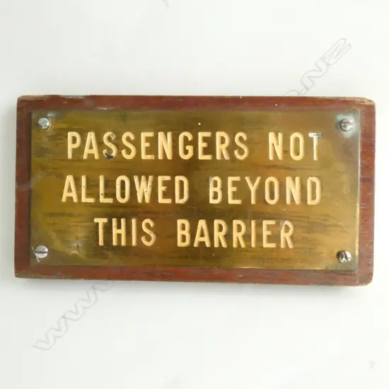 NZ RAIL CARRIAGE SIGN, BRONZE PLAQUE ON WOOD. C1930-60