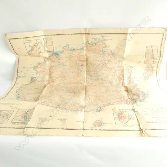 VINTAGE PAPER ON LINEN MAP OF FIJI 750 X 970MM