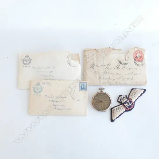 ROLLED GOLD POCKET WATCH AF + COLLECTION OF WWII LETTERS ETC