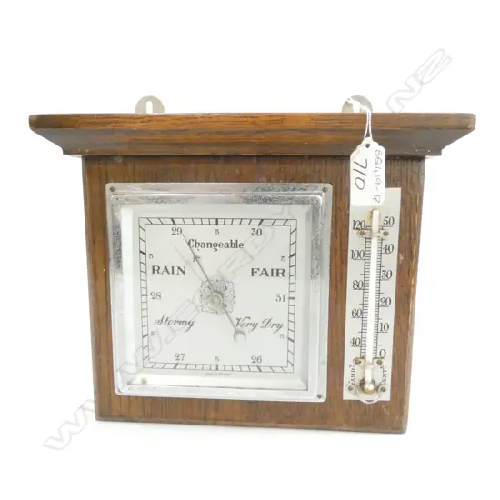 WOODEN FRAMED BAROMETER, L 250MM H. 210MM