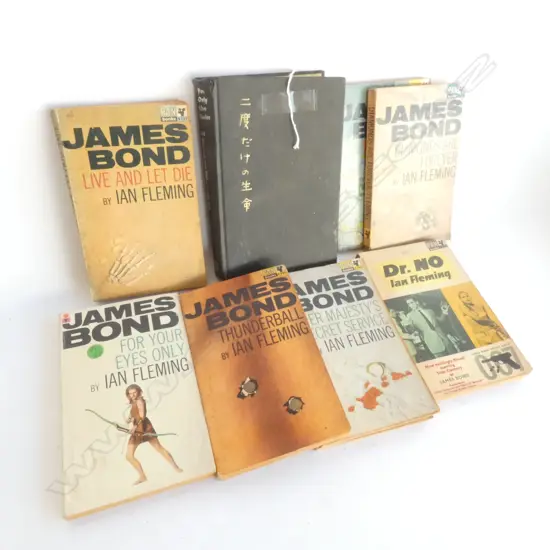 7 JAMES BOND PAPERBACK NOVELS + 1 HARD COVER