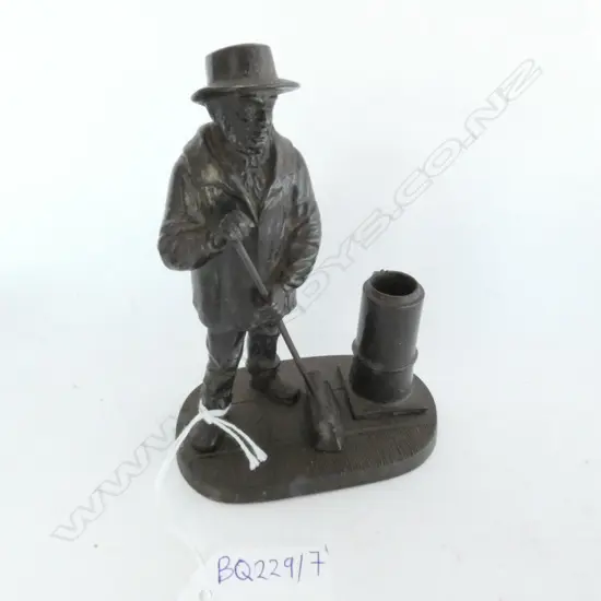 DO NOT SELL WILL BE RETURNED SPELTER STREET SWEEPER MATCH HOLDER BY ZIMMERMANN GERMANY H. 115MM