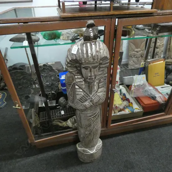 WOODEN CARVED & PAINTED PHARAOH H. 1030MM