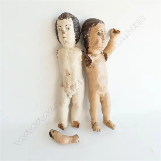 PR 18TH CENTURY ITALIAN CARVED & PAINTED WOODEN DOLLS - DAMAGED L. 275MM