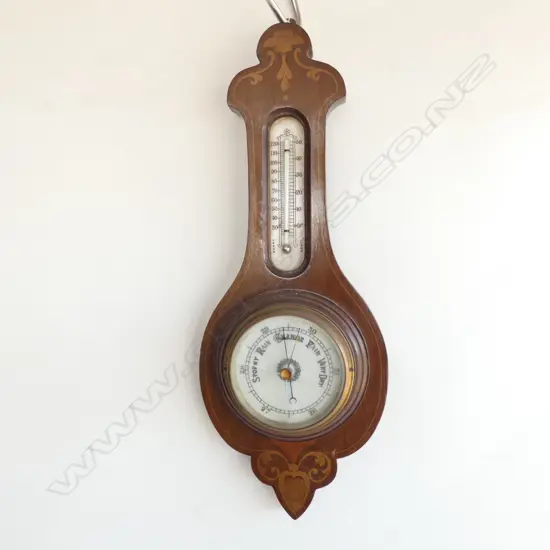 WOODEN FRAMED BAROMETER (CRACK TO GLASS) H. 430MM