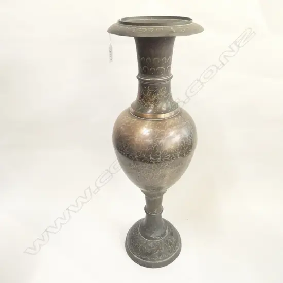 VINTAGE TALL INDIAN ENGRAVED BRASS VASE