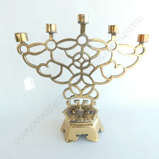 ORIENTAL 5 ARM BRASS CANDELABRA, H. 310MM