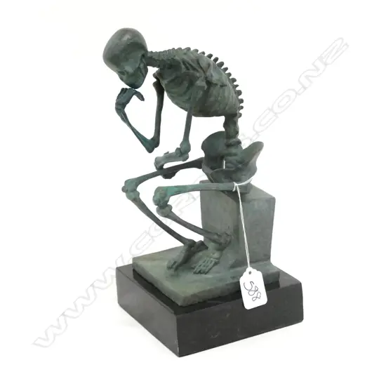 MODERN BRONZE SEATED SKELETON, H.300mm