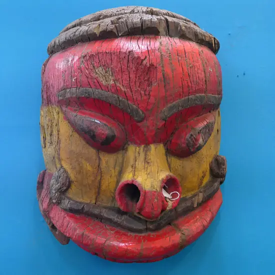 TREE STUMP CARVED & PAINTED TRIBAL MASK L. 440MM