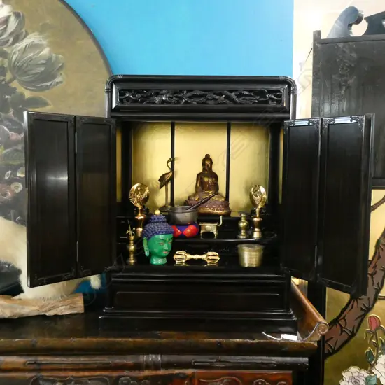 QUALITY OLD JAPANESE MACASSAR EBONY SHRINE FITTED...