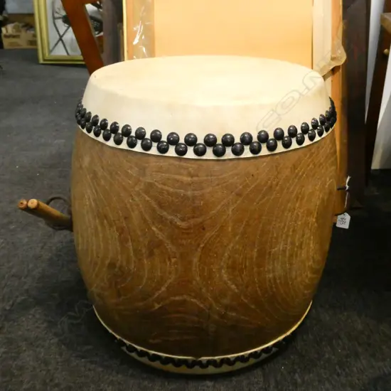 WOODEN & LEATHER DRUM WITH WOODEN DRUM STICKS