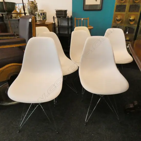 6 REPLICA EAMES SHELL CHAIRS w EIFFEL BASES